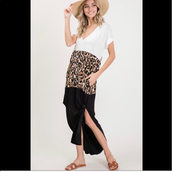 Leopard Print Color Block Maxi Dress - Picture 9 of 12